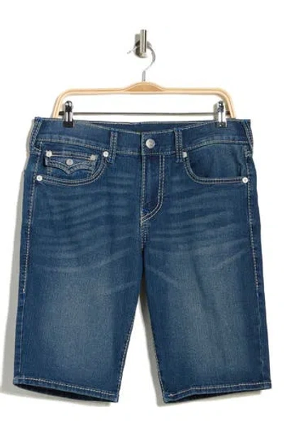True Religion Ricky Big 't' Flap Pocket Denim Shorts In Blue