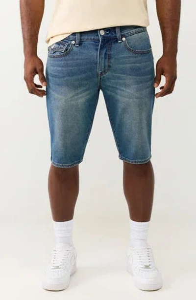 True Religion Ricky Big T Flap Pocket Denim Shorts In Blue