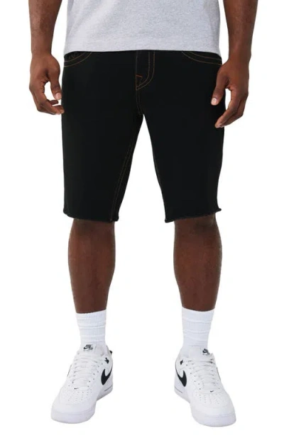 True Religion Ricky Frayed Hem Snap Flap Straight Denim Shorts In Black