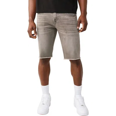 True Religion Ricky Frayed Straight Leg Denim Shorts In Gray