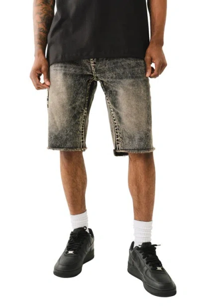 True Religion Ricky Frayed Straight Leg Denim Shorts In Retro Active Acid Wash
