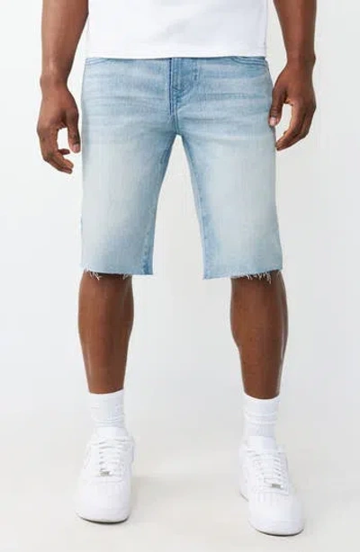 True Religion Ricky Raw Hem Denim Shorts In Blue