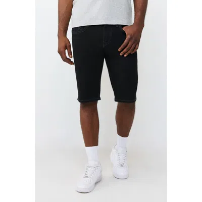 True Religion Rocco Super T Flap Raw Hem Jean Shorts In Rinse Black