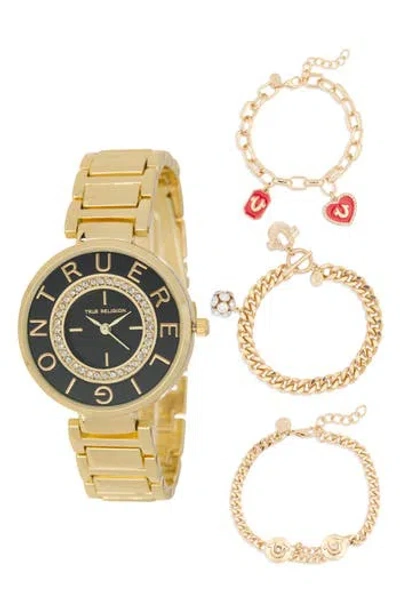 True Religion Round Logo Bracelet Watch & Bracelets Set, 33.1mm In Gold