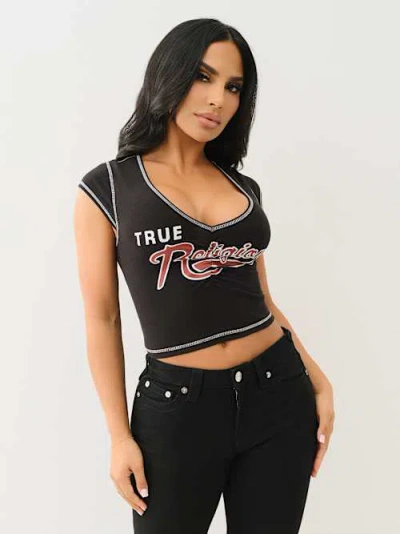 True Religion Ruched Cap Sleeve Logo Baby T-shirt In Black