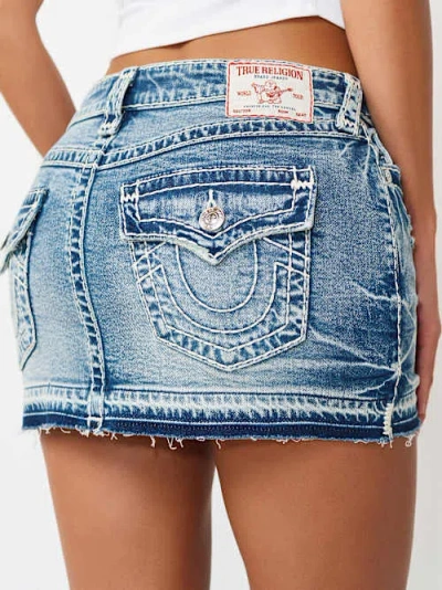 True Religion Sadie Super T Flap Mini Skirt In Blue