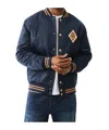 True Religion Satin Embroidered Bomber Jacket In Blue