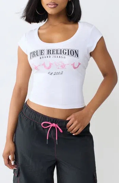True Religion Scoop Neck Graphic Baby T-shirt In Optic White