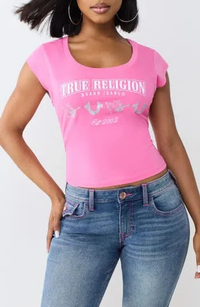 True Religion Scoop Neck Graphic Baby T-shirt In Pink