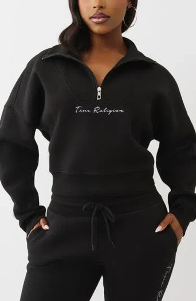 True Religion Script Logo 1/4 Zip Pullover In Black
