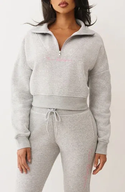 True Religion Script Logo 1/4 Zip Pullover In Gray