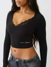 True Religion Seamless Lace Scoop Neck Long Sleeve Top In Black