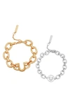 True Religion Set Of 2 Two-tone Logo Chain Bracelets In Two Tone