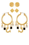 True Religion Set Of 3 Logo Stud & Hoop Earrings In Goldtone