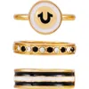 True Religion Set Of 3 Stackable Signet & Band Rings In Goldtone/jet