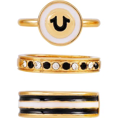 True Religion Set Of 3 Stackable Signet & Band Rings In Gold