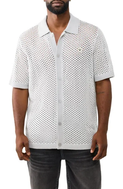 True Religion Sheer Cotton Open Stitch Button-up Shirt In Gray