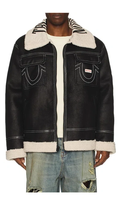 True Religion Sherpa Faux Leather Jacket In Black