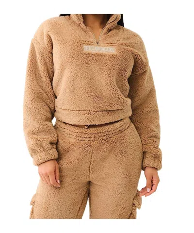 True Religion Sherpa Logo Half-zip Pullover In Nude