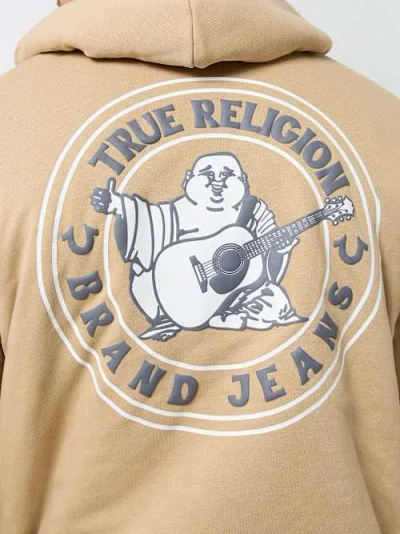 True Religion Sherpa Puff Print Logo Zip Hoodie In Brown