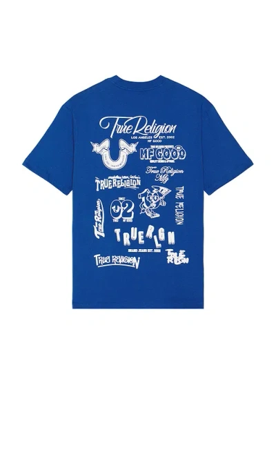 True Religion Short Sleeve Puff Logo Tee In Galaxy Blue