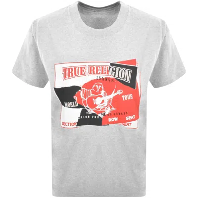 True Religion Short Sleeve Torn Logo T Shirt Grey