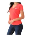 True Religion Crystal Logo Long Sleeve V Neck Tee In Red