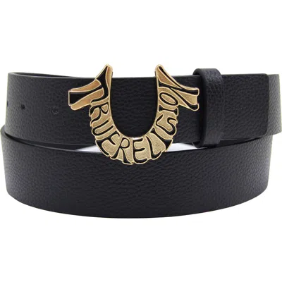 True Religion Shoup Logo Buckle Leather Belt In Black