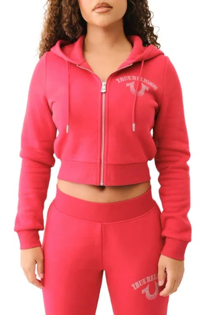 True Religion Shrunken Hoodie In Apple Red