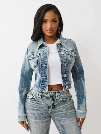 True Religion Shrunken Super T Denim Jacket In Blue