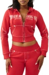 True Religion Shrunken Zip Front Crop Hoodie In Red