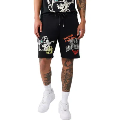 True Religion Sketched Logo Fleece Sweat Shorts In Black
