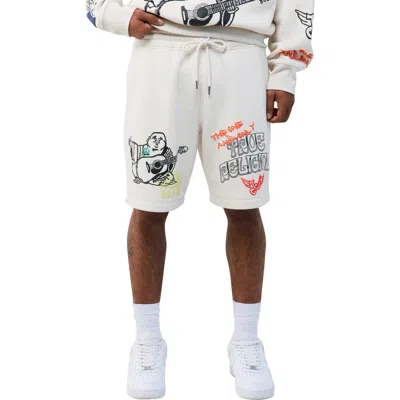 True Religion Sketched Logo Fleece Sweat Shorts In Neutral