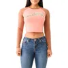 True Religion Slim Colorblock Long Sleeve Cotton Graphic T-shirt In Burnt Coral/carob Brown