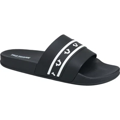 True Religion Snoop Colorblock Logo Pool Slide In Black
