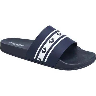 True Religion Snoop Colorblock Logo Pool Slide In Blue