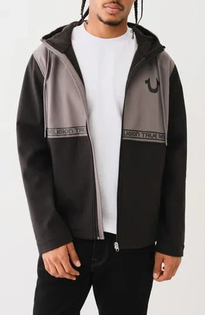 True Religion Soft Shell Wind Breaker Jacket In Granite Grey/black