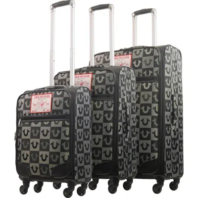 True Religion Soft Sided 3 Pc Checkered Spinner Luggage Set