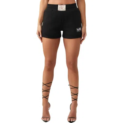 True Religion Sporty Logo Patch Knit Shorts In Black