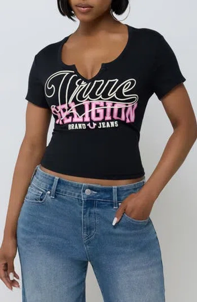 True Religion Sporty Notch Graphic Baby T-shirt In Black