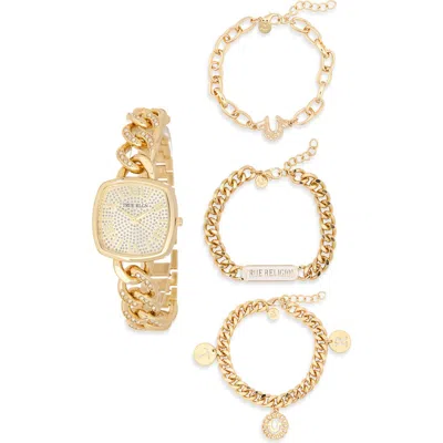 True Religion Square Crystal Logo Bracelet Watch, 31.1mm & Assorted Bracelets Set In Gold