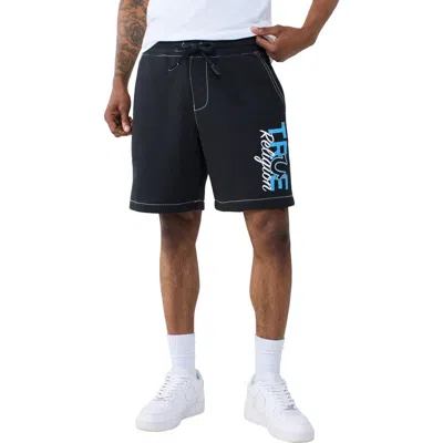 True Religion Stay True Big T Fleece Drawstring Sweat Shorts In Black
