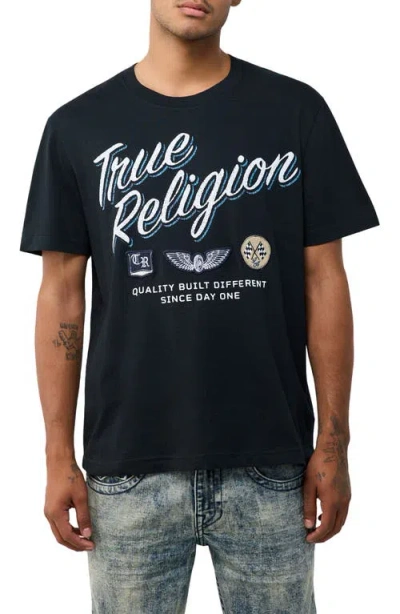 True Religion Stay True Embroidered Cotton Graphic T-shirt In Black