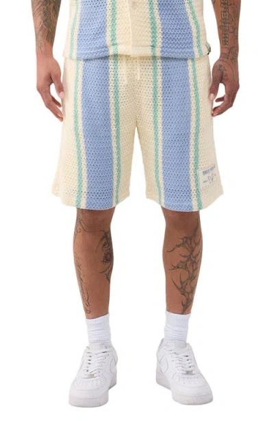 True Religion Stripe Knit Shorts In Blue