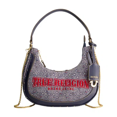 True Religion Striped Denim Small Hobo In Purple