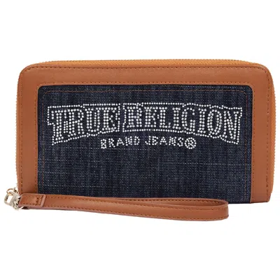 True Religion Studded Banner Zip Around Wallet With Wristlet Strap - Dark Denim In Blue