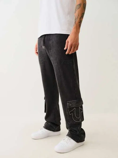 True Religion Studded Cargo Sweat Pant In Black