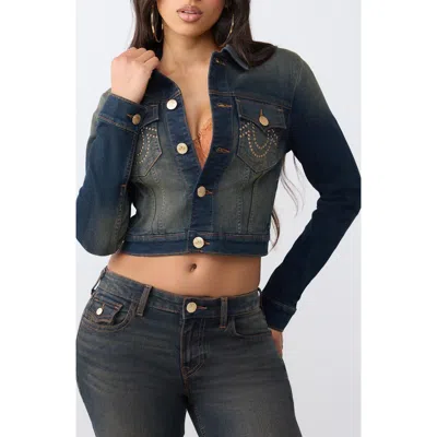 True Religion Studded Cropped Trucker Jacket In Black
