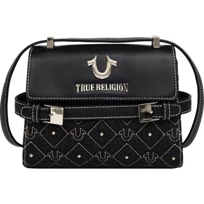 True Religion Studded Denim & Faux Leather Tote Bag In Black