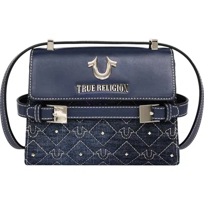 True Religion Studded Denim & Faux Leather Tote Bag In Blue